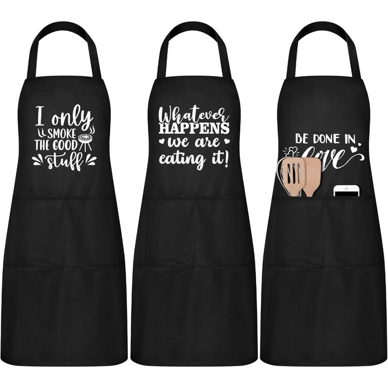 Set of 3 Funny Kitchen Apron for Men Black  Chef Apron with Funny Sayings Pocket Aprons for Christmas Men