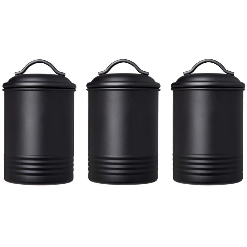 Steelware Central Kitchen Canister Set of 3 Sugar Coffee Tea, Matte Black Containers Gift Containers Gift