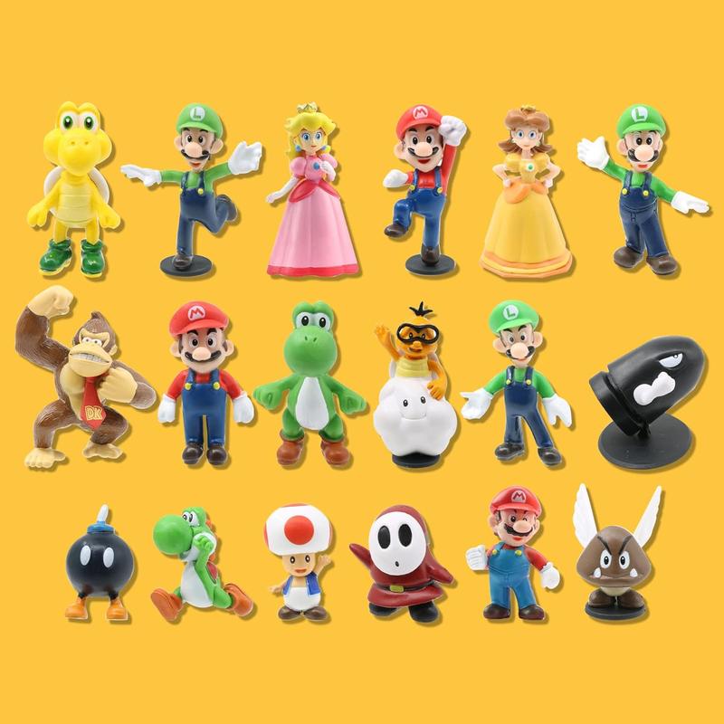 18 Packs Mario Toys Bros Figures Toy Set Super Mary Princess, Turtle, Mushroom, Orangutan,Birthday Cake Decorations Party Supplies（ 2 Inch ）