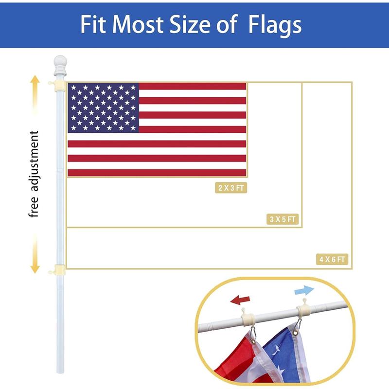 Barcetine 5ft Stainless Steel Flag Pole for House, Tangle Free Design with Two-Position Bracket, White, for 3x5 American Flag, Outdoor Use