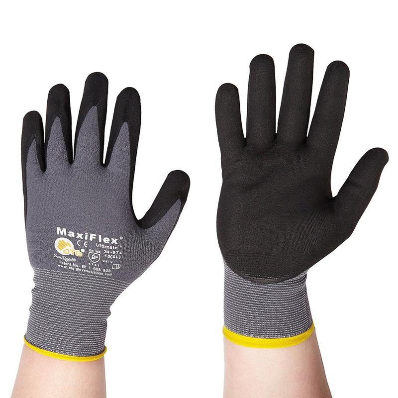 12 Pairs MaxiFlex 34-874 Grey Black Nylon Full Fingered General Purpose Gloves - Nitrile Nitrile Foam Palm & Fingers Coating - Seamless Knit (Pack of 12)