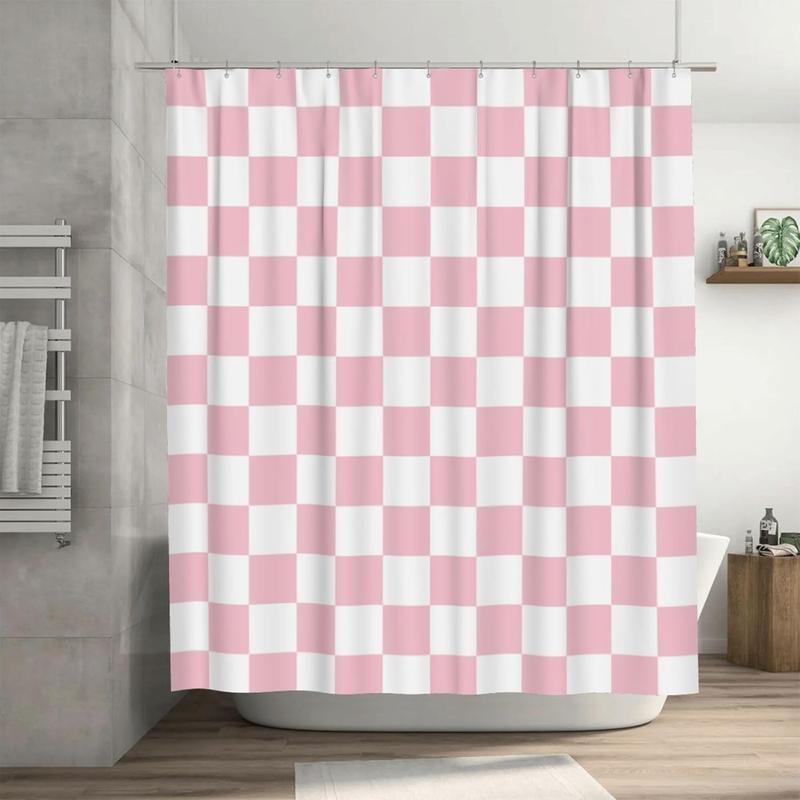 Checkered Shower Curtain, Pink Shower Curtains for Bathroom, Cute Retro Checkerboard Shower Curtain Vintage Aesthetic, Machine Washable Fabric Shower Curtain, 72''x72''