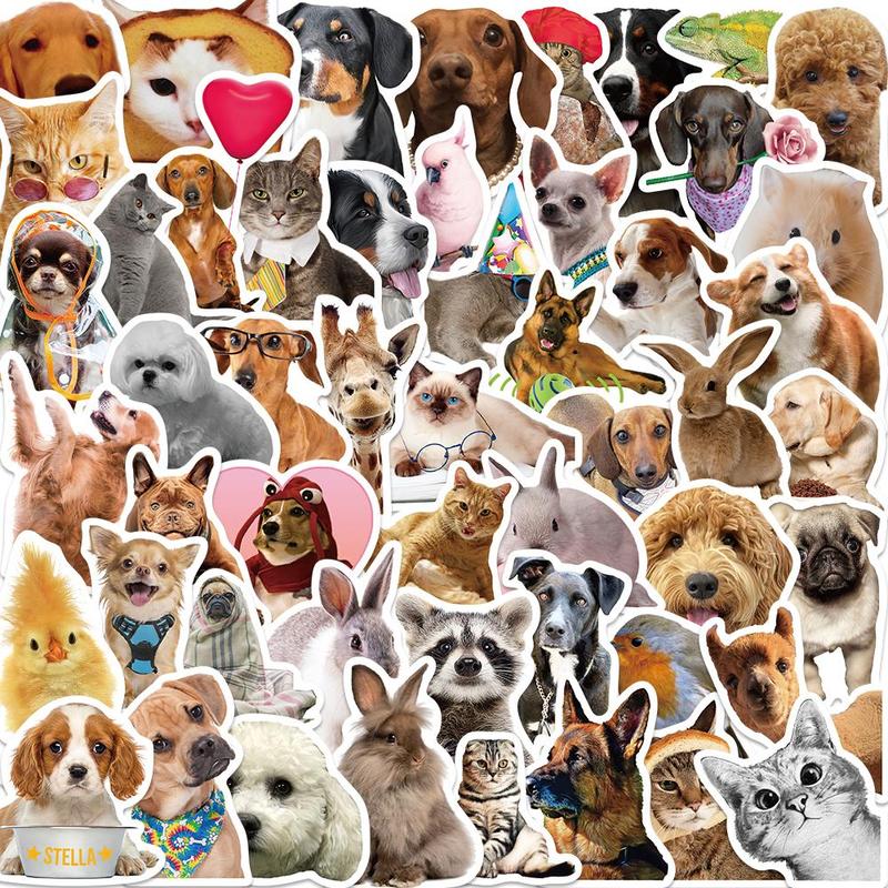 Cute Animal Pattern Sticker, 52pcs set Self Adhesive Decorative Stickers, DIY Scrapbooking Decals for Water Bottle, Laptop, Phone Case, Journal Making