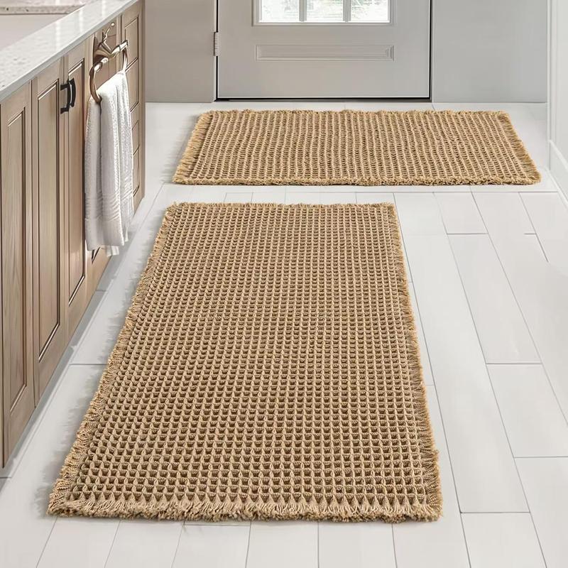 Grid Design Mat Set, 2 Counts set Non-slip Rectangle Mat, Absorbent Rug for Home Hotel Bathroom Kitchen Decor