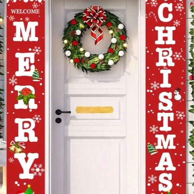 Christmas Pennant Banner, Polyester Fabric Cute Snowman & Santa Couplet, Christmas Theme Party Decor, Outdoor Garden Porch Welcome Sign, Indoor Wall Hanging Decoration,Christmas