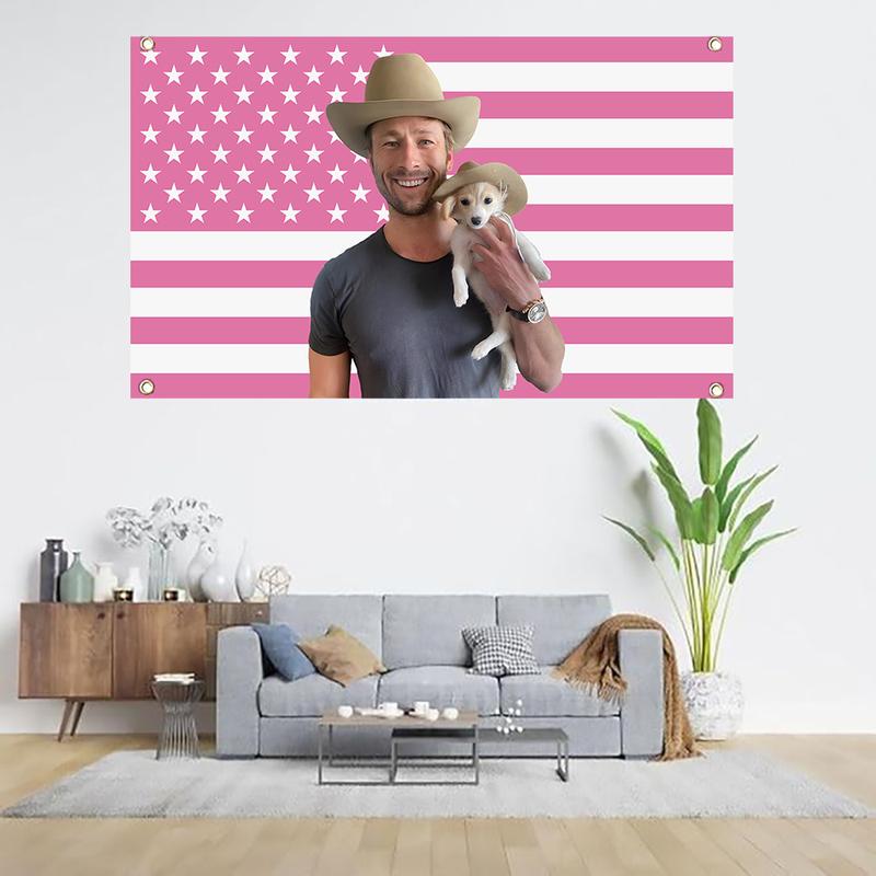 Glen Star Powell Flag American Singer Actor Flag Tapestry 3x5ft Pink Cave Wall Flag Room Aesthetic Wall Art Bedroom Tapestry Wall Bedroom Home Decor