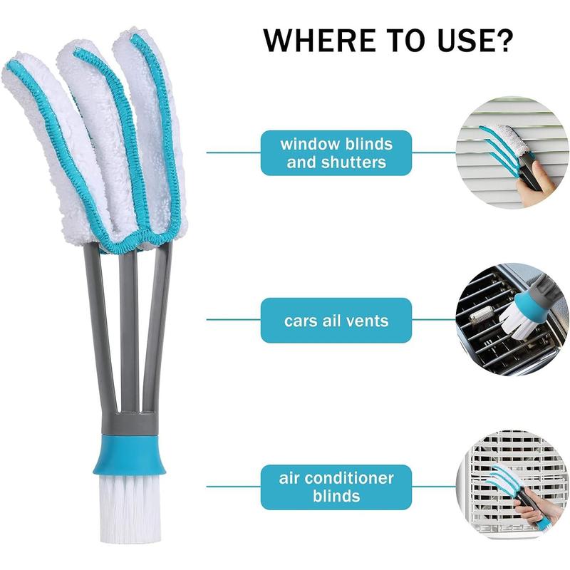 Blind Duster, Blind Cleaner Duster and Brush kit with 2pcs Removable Microfiber Sleeves Groove Gap Cleaning Tool for Household Cleaning Window Blind Cleaning car Vent Air Conditioner Cleaner