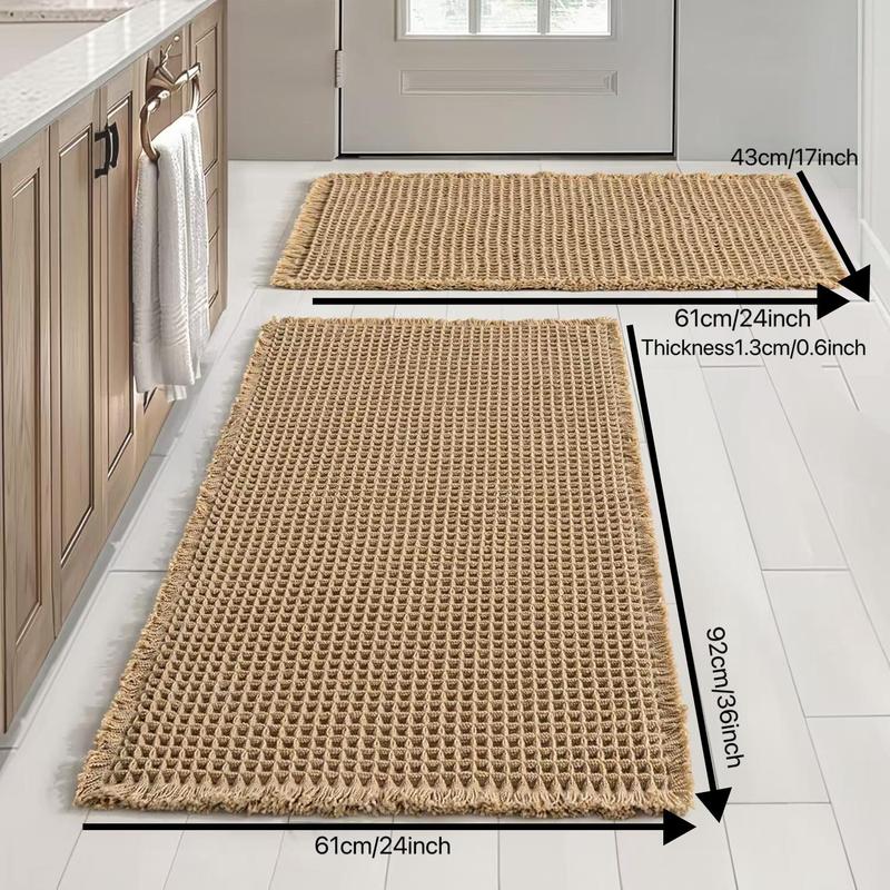 Grid Design Mat Set, 2 Counts set Non-slip Rectangle Mat, Absorbent Rug for Home Hotel Bathroom Kitchen Decor