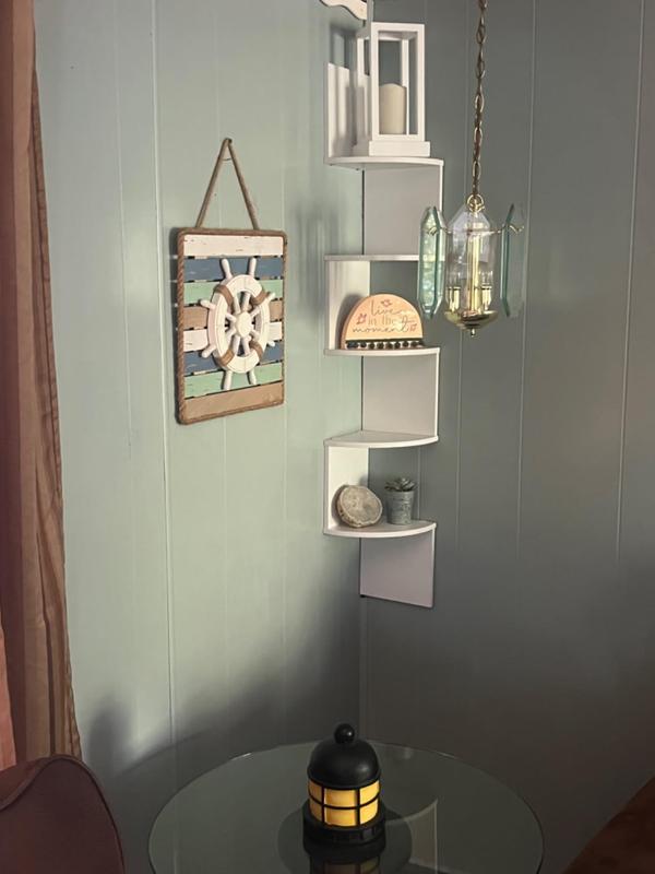 5-Tier Corner Shelf Wall Mount, Corner Bookshelf, Industrial Corner Ladder Shelf, Modern Display Shelf