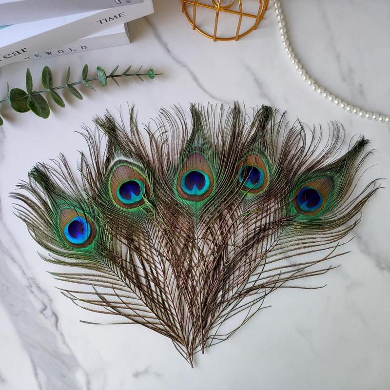 Artificial Peacock Feather (15pcs), Faux Feather for DIY Flower Arrangement, Home Decor Supplies for Living Room, Bedroom, Office Desk, Bookshelf, Window, Table, Plant Pot