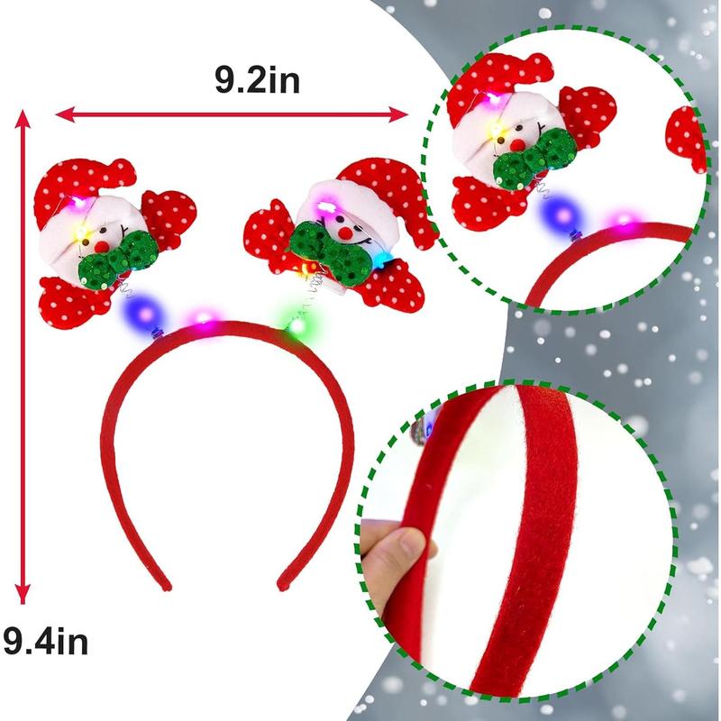 Light Up Christmas Headbands, LED Lights Christmas Headwear, Reindeer Christmas Tree Santa Cls Headbands Leprechn Hat Bow Hair Hoop for Xmas Holiday Party Adults  Family(6 pcs)