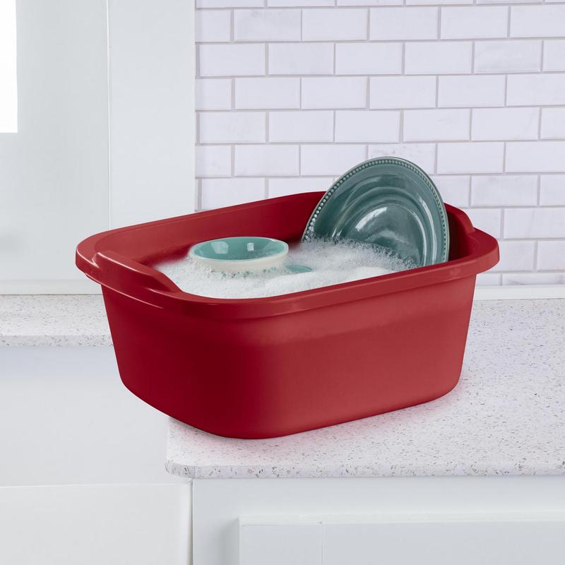 Tribello Plastic Wash Tub Dishpan Basin and Foot Bath for Soaking Feet, Laundry Hand Wash Bucket, Dish Pans for Washing and Storage Cleaning Supplies - 12 Quarts - Heavy Duty - Made in USA (Red)