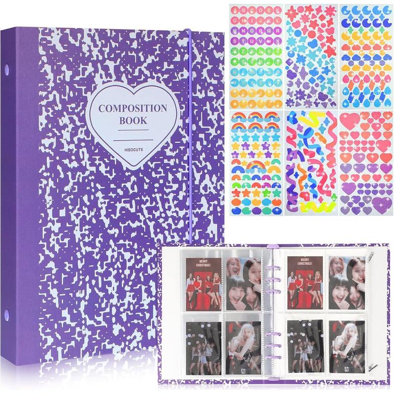 Kpop Photocard Binder Kpop Photocard Holder Book Sleeves with Kpop Photocard Korean Stickers, A5 Binder Photocard Album 6 Ring Photocard Binder Card Protectors Pages