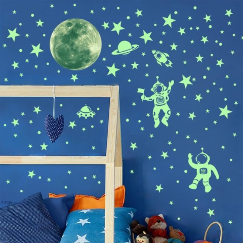 Astronaut Rabbit Pattern Luminous Wall Sticker, 1 Count Glow in The Dark Wall Decal, Self Adhesive Wall Decor for Home Bedroom Living Room