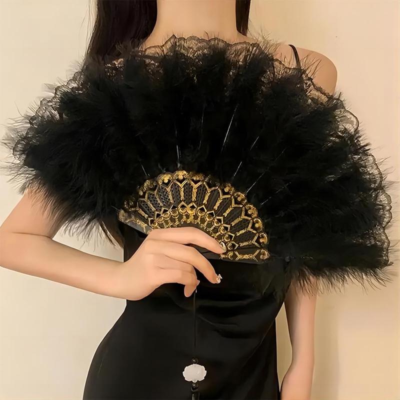 Feather Making Fan, 1 Count Fashion Retro Beautiful Fan Bone, Suitable for Performance Dance Wedding Party Decoration