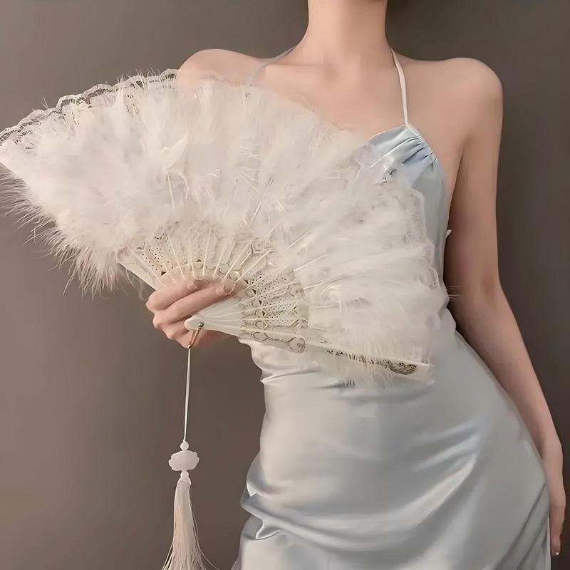 Feather Making Fan, 1 Count Fashion Retro Beautiful Fan Bone, Suitable for Performance Dance Wedding Party Decoration