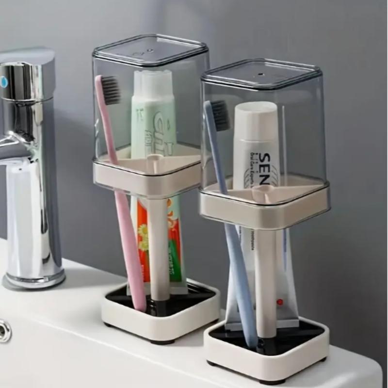 Toothbrush Holder with Gargle Cup, 2 Counts Toothbrush Storage Rack, Minimalist Toothbrush Rack & Bathroom Tumbler Set, Bathroom Accessories