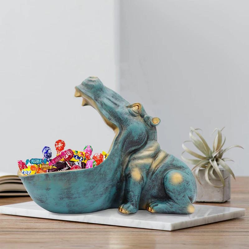 Resin Hippo Figurine - Functional Table Decor & Storage - Candy Dish - Key Bowl - Artful Sundries Container