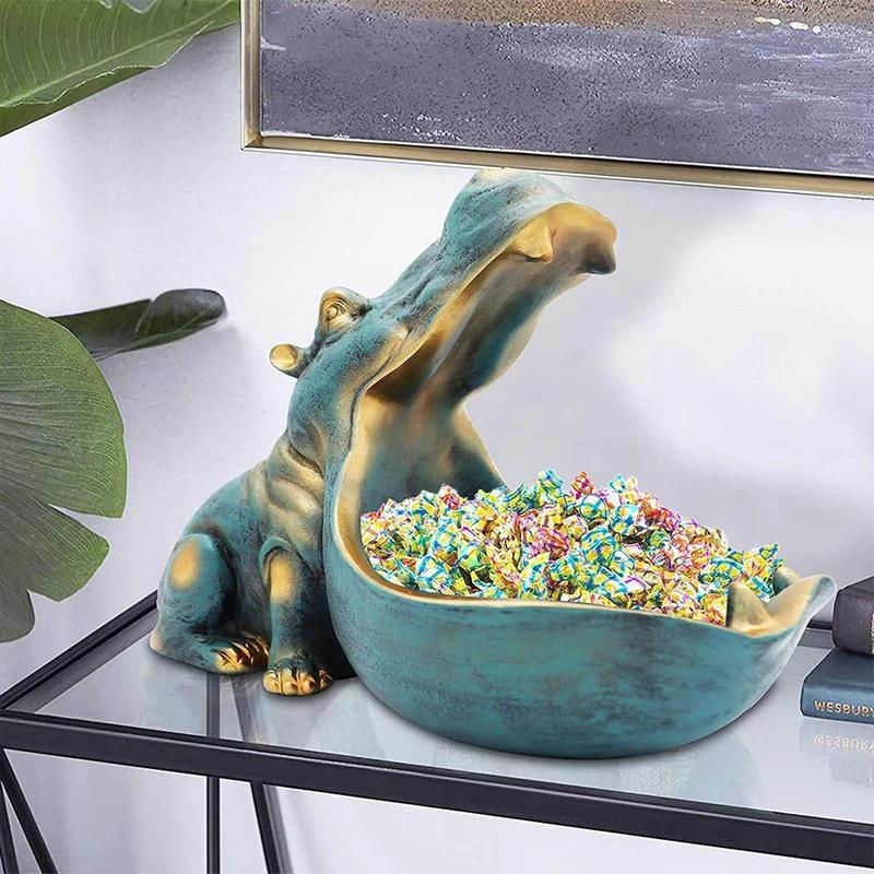 Resin Hippo Figurine - Functional Table Decor & Storage - Candy Dish - Key Bowl - Artful Sundries Container