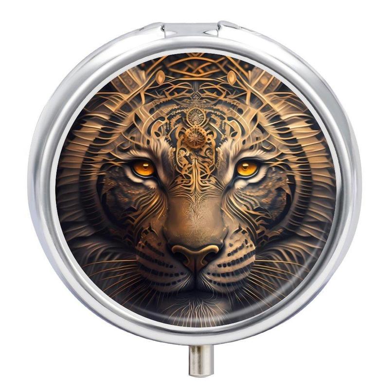 Tiger Pattern Pill Box, 1 Count 3 Compartment Portable Earrings Organizer, Travel Mini Capsule Tablets Case for Pocket Or Purse