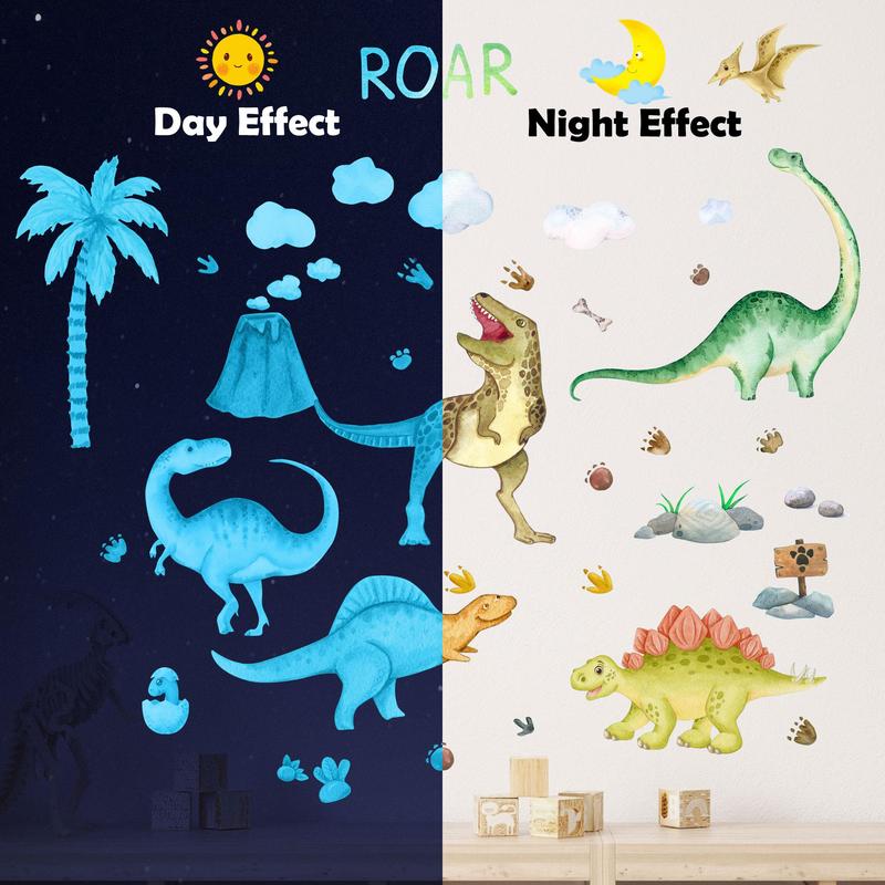 Dinosaur Pattern Wall Sticker, 1 Set Waterproof Luminous Wall Art, Decorative Decal for Home Bedroom Living Room Kid's Room