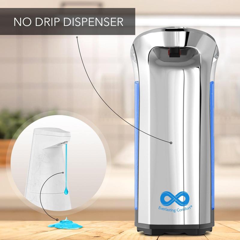 Touchless Automatic Soap Dispenser, Large Capacity 500ml Tank, Adjustable Soap Output Levels, LED Indicator Light, Rubber Base for Stability. Everlasting Comfort Hand Bottles  Pump