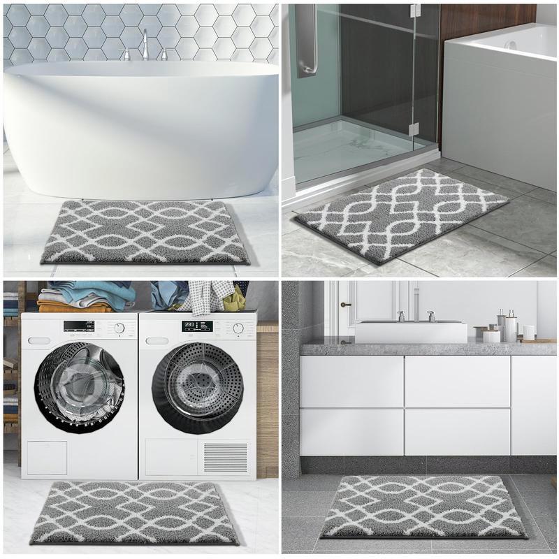 Grey super soft bathroom rugs (24x17 inch), thick plush, non-slip, water absorbent & Machine-washab