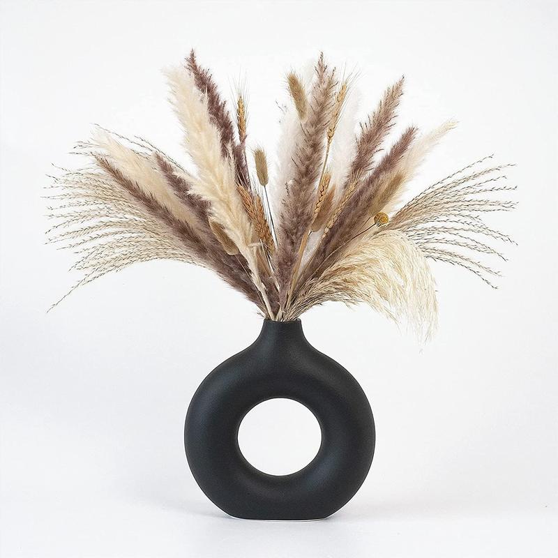 Vases for Pampas Grass,  Creative Vase Modern Home Decor,Handmade Vase Black Ceramic Dried Flowers Crafts Ornaments for Office Home Deco Decoration