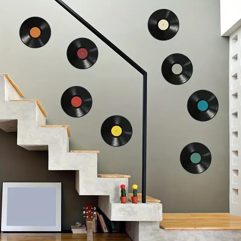 Vinyl Records Pattern Wall Sticker, 8pcs Rock And Roll Music Party Decoration Wall Sticker, Room Home Wall Decorative Sticker for Teens Boys Girls