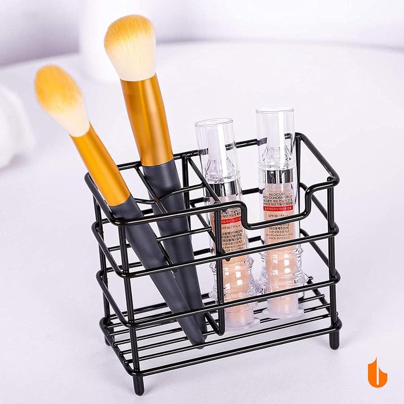 304 Stainless Steel Bathroom Toothbrush Holder Toothpaste Holder Stand Bathroom Accessories Organizer (Black, Small)