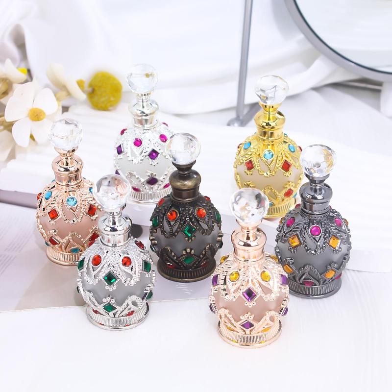 Vintage Round Perfume Bottle, 1 Count Refillable Portable Reusable Decorative Perfume Bottle, Travel Perfume & Essential Oil Dispenser Bottle