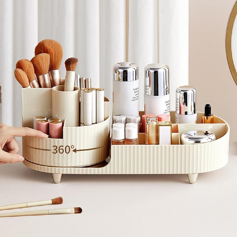 360 Rotating Plastic Makeup Brush Holder Large Cosmetic Skincare Organizer for Lotion Lipstick and Cream Makeup Organizer, Multi-functional organizer Boxes