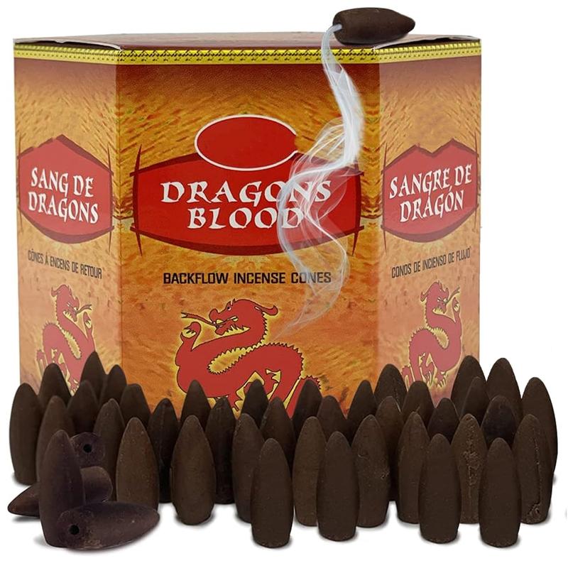 40 large Dragons Blood Hem scented backflow incense cones for waterfall aromatic smoke effect.