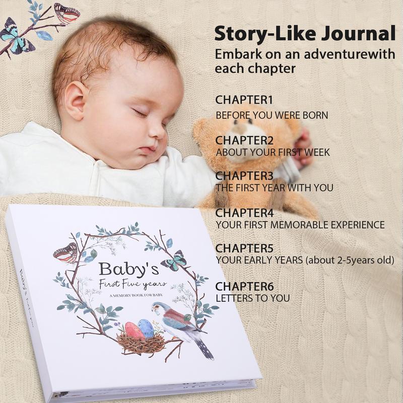 Baby Memory Book - 118 pages record the baby's first five years, scrapbook, photo album, memory book, children's growth diary