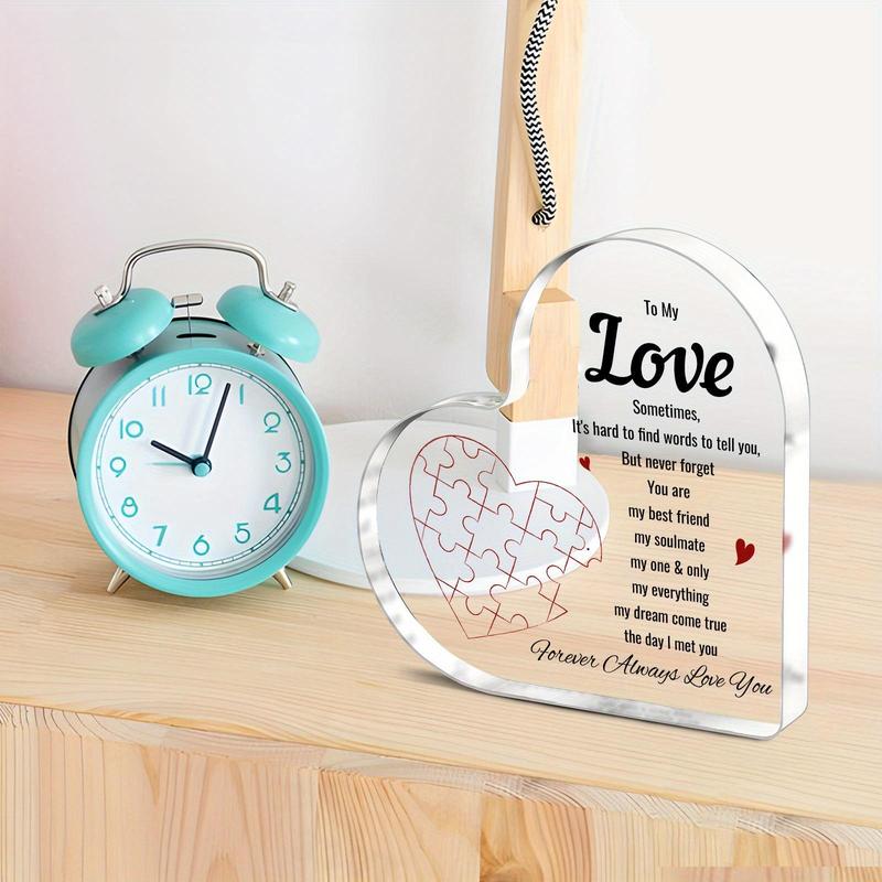 Acrylic Heart Shaped Puzzle Plaque, 1 Count Creative Letter Pattern Heart Shaped Memorial Brand Plaque, Gift for Girlfriend Boyfriend Fiancee