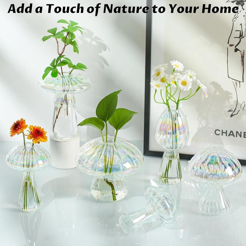 Plant Propagation Station, Set of 6 Colored Mushroom Vase, Propagation Stations, Small Plant Terrarium, Unique Crystal Mushroom Jars for Plants for Hydroponics Home Garden Office Decoration