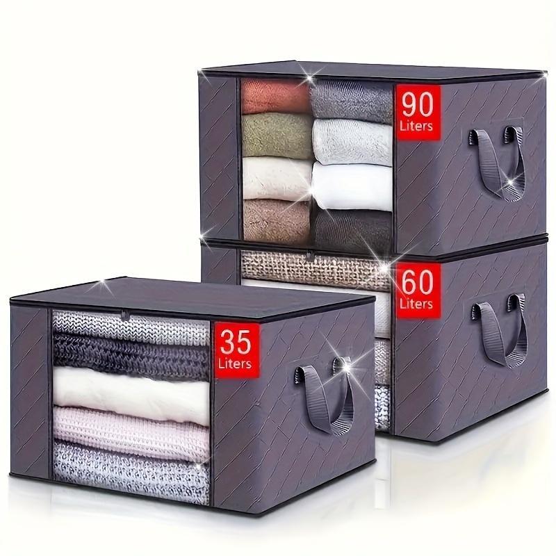 Clothes Storage Bag, Foldable Fabric Storage Box with Handle, Portable Breathable Non-woven Container for Closet Bedroom Dormitory Office