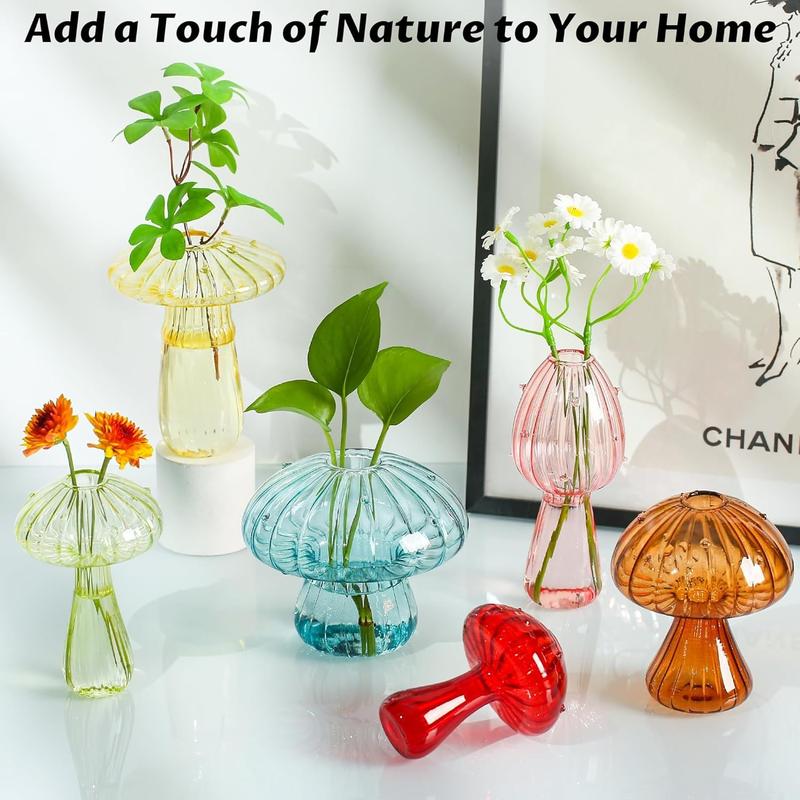 Plant Propagation Station, Set of 6 Colored Mushroom Vase, Propagation Stations, Small Plant Terrarium, Unique Crystal Mushroom Jars for Plants for Hydroponics Home Garden Office Decoration