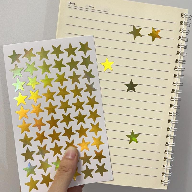 Star Pattern Sticker, 5pcs Self Adhesive Decor Paper, Decor Sticker for DIY Gift Greeting Card Water Bottle Laptop Phone, Journaling Supplies, School Supplies