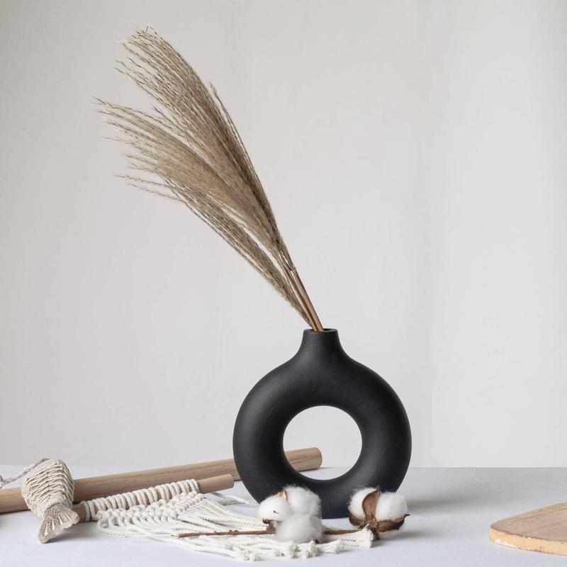 Vases for Pampas Grass,  Creative Vase Modern Home Decor,Handmade Vase Black Ceramic Dried Flowers Crafts Ornaments for Office Home Deco Decoration