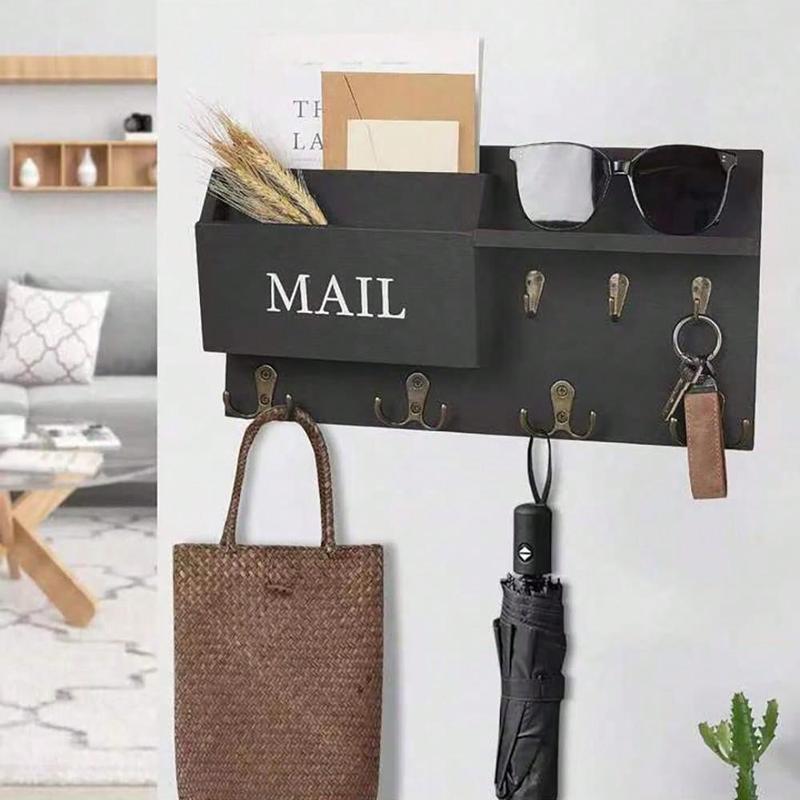 Key Holder For Wall, Mail And Key Hanger Wall Mount With Double Key Hook And Hat Coat Rack Shelf Decor,Key Organizer Suitable For Entryway, Hallway, Dog Leashes,House And Living Room