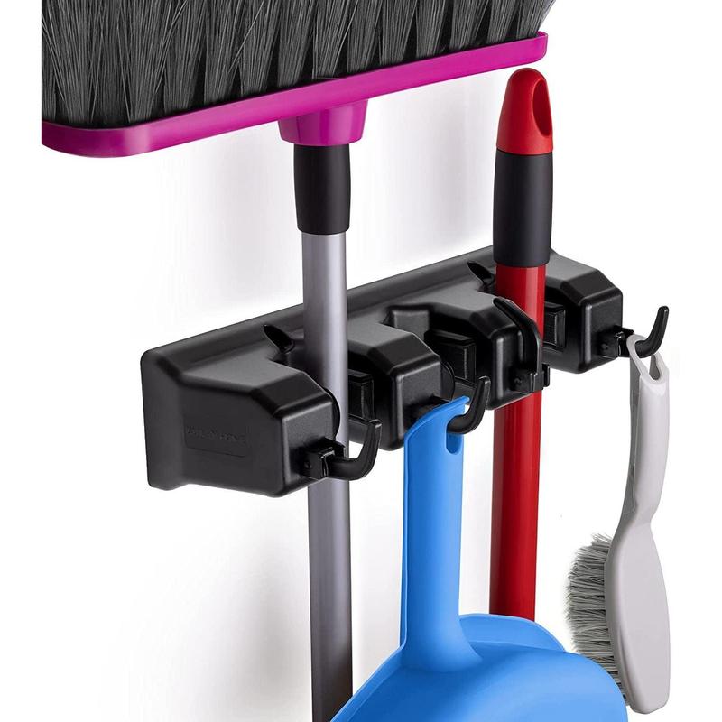 Mop and Broom Organizer Wall Mount - 3 or 5 Slot Hanger - Holds Up to 50 lbs - Versatile for Laundry Room Installation Hangable