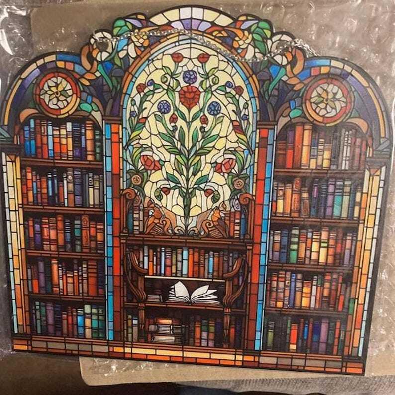 ACRYLIC Library Window Hanging, Book Lover Gift, Bookish Home Decor, Gift For Book Lover, Librarian Gift, Wall Hanging, NOT glass