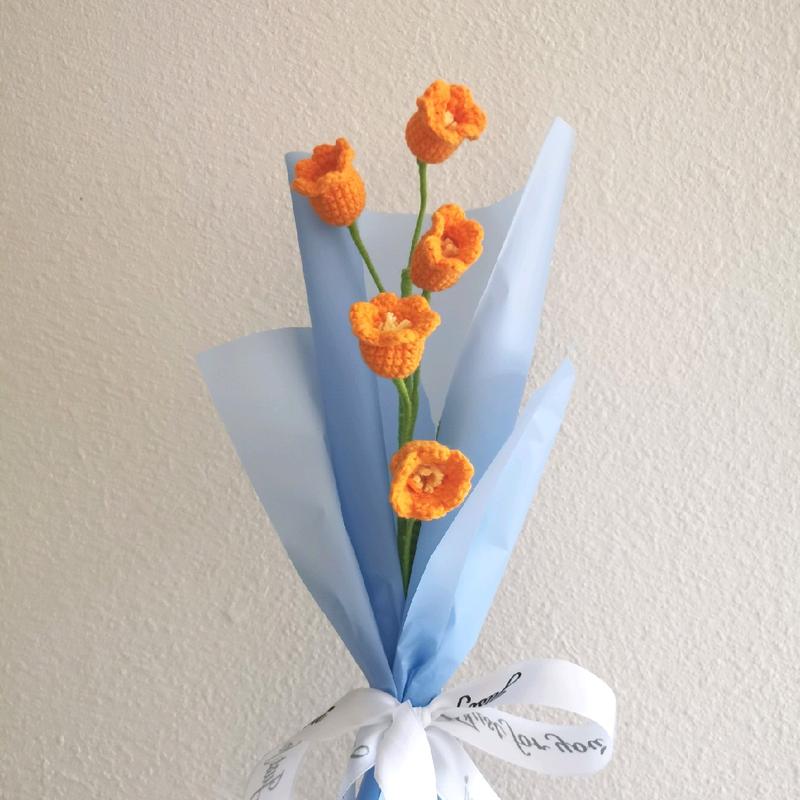 Dq&Dq single crochet flower+lily of valley+handmade flower+forever flower+birthday gift+creative gift+ Housewarming Present+graduation gift+beautiful flower+Bridal Shower Gesture + Marriage Proposal Gift+ Gift for Friends and Family Bouquet Decor