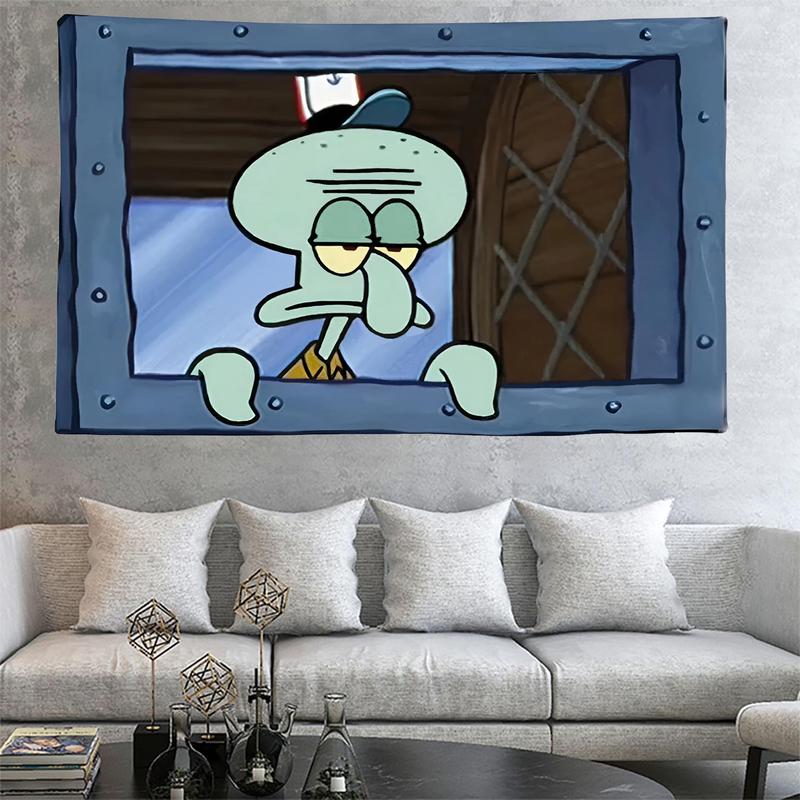 Squid Ward 3x5Ft Flag Cartoon Funny Tapestries for Wall Hanging College Dorm Room Man Cave for Decor Outdoor Banner with 4 Brass Grommets