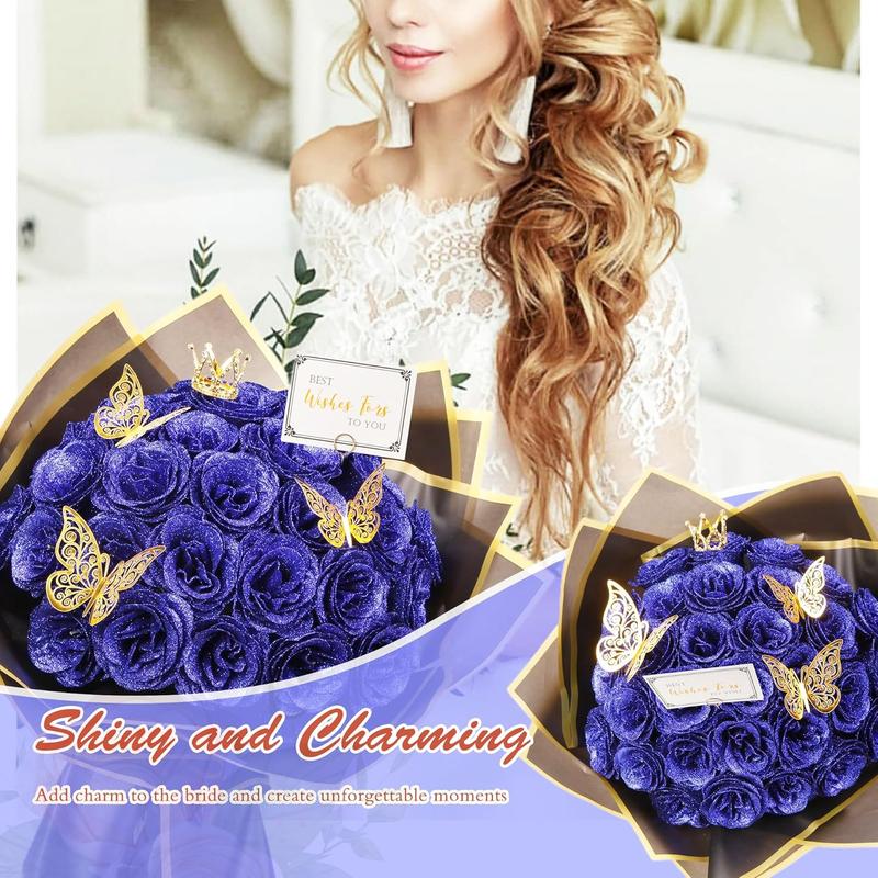 Roya Blue Glitter Roses Bouquet, 30 count DIY   Bouquet, Everlasting Shiny Artificial Rose Bouquet for Valentine's Day, Anniversary, Engagement, Wedding