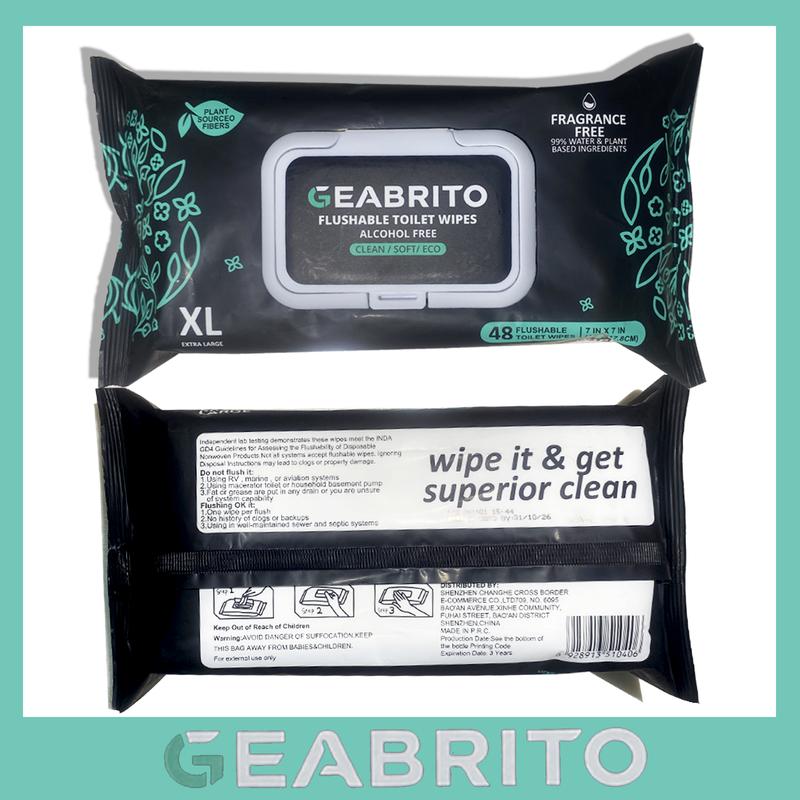 [Large Pack] Flushable , Extra Large Size Design, XL size household ,Geabrito , gentle on the skin, natural ingredients, biodegradable, environmentally friendly,Septic and Sewer Safe Cleans Better Than Toilet Paper wipes