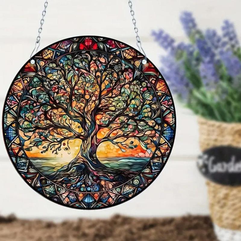 Vintage Tree Of Life Pattern Round Hanging Decor, Round Hanging Ornament, Wall Hanging Decor for Home Living Room Bedroom