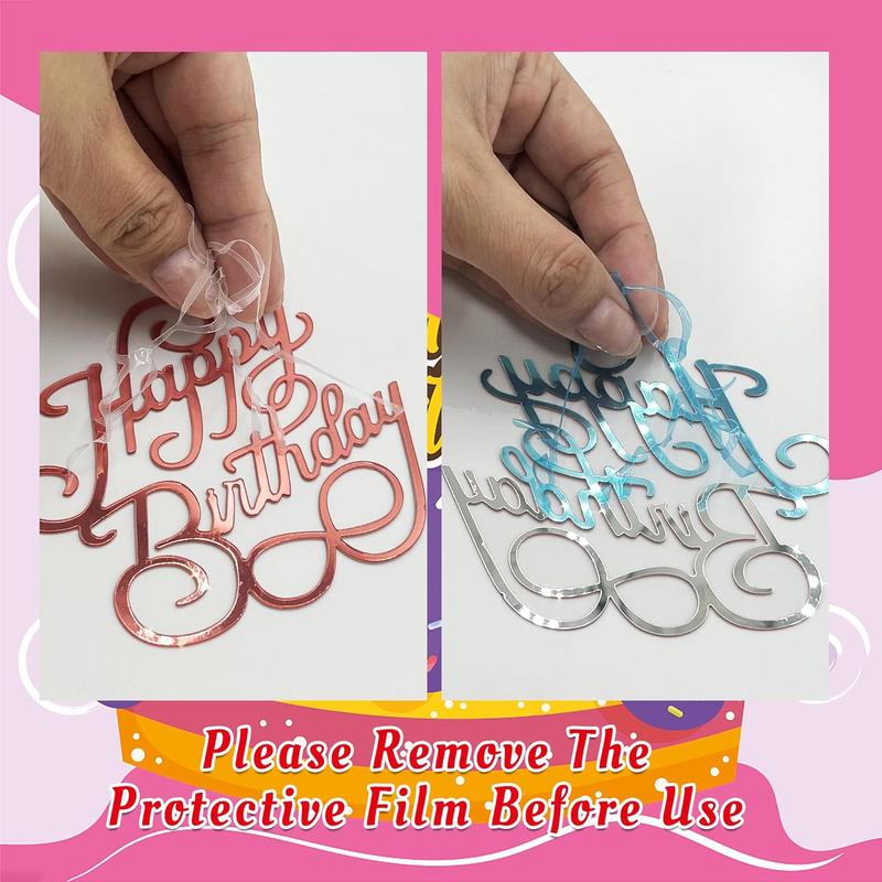 40  Happy Birthday Cake Toppers Mirror  Cake Topper Side Cake Decorations Cake Inserts Cake Decorating Supplies Cupcake Toppers for Birthday Party Cake Desserts Pastries 10 Styles 4 Colors