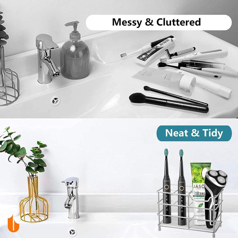 304 Stainless Steel Bathroom Toothbrush Holder Toothpaste Holder Stand Bathroom Accessories Organizer (Black, Small)